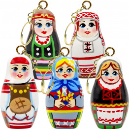 Russian Nesting Doll Keychain Set 5 pcs - Matryoshka Key Chain - Belorussian Doll in Folk Dress