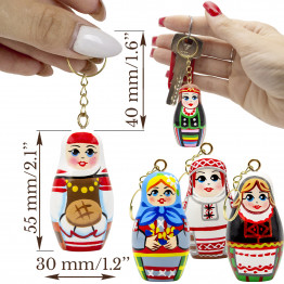 Russian Nesting Doll Keychain Set 5 pcs - Matryoshka Key Chain - Belorussian Doll in Folk Dress