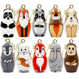 Animal Nesting Dolls Keychain Set 10 pcs - Wooden Russian Dolls Animal Keychains 