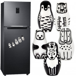 Black and White Fridge Magnets Set 5 pcs - Animals Matryoshka Dolls
