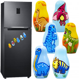 Dinosaur Matryoshka Magnets Hand-Painted 6 pcs, Wooden Fridge Decor Toys