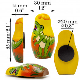 Dinosaur Matryoshka Magnets Hand-Painted 6 pcs, Wooden Fridge Decor Toys