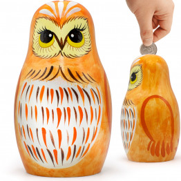 Owl Coin Bank 6'' - Owl Nesting Dolls - Owl Piggy Bank Matryoshka Dolls