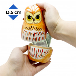Owl Coin Bank 6'' - Owl Nesting Dolls - Owl Piggy Bank Matryoshka Dolls