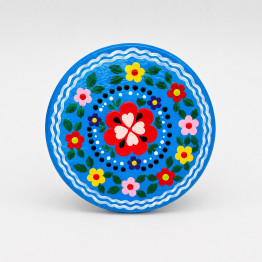Blue Round Magnet with Floral Painting