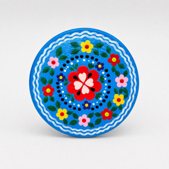 Blue Round Magnet with Floral Painting