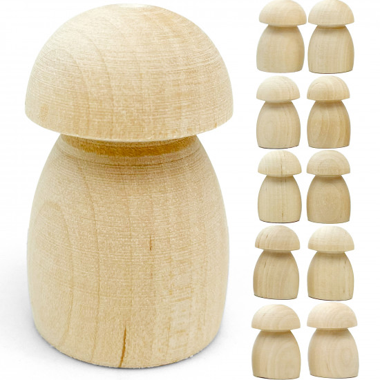 10pcs Unfinished Wooden Mushrooms to Paint Your Own Mushroom Figurines for Arts and Crafts