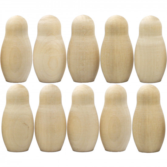 Unfinished Wooden Matryoshka 2×1 Inch – Set of 10 Peg Dolls Blank Figures for Painting