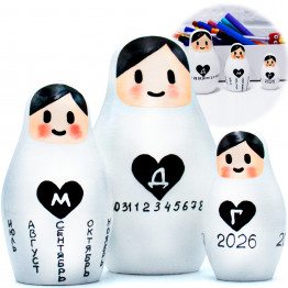 Wooden Desk Calendar Russian Nesting Dolls Set of 3 pcs - Hand Painted Russian Dolls as Perpetual Calendar