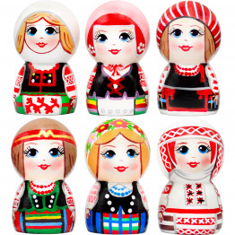 Wooden Women in Belorussian Folk Clothes - Wooden Peg Dolls Set 6 pcs - Belarus Souvenir Gifts Slavic Folk Art