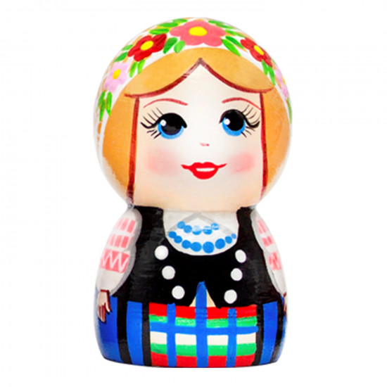 Hand-Painted Wooden Figurine – Slavic Girl in Belarusian Folk Costume with Floral Wreath