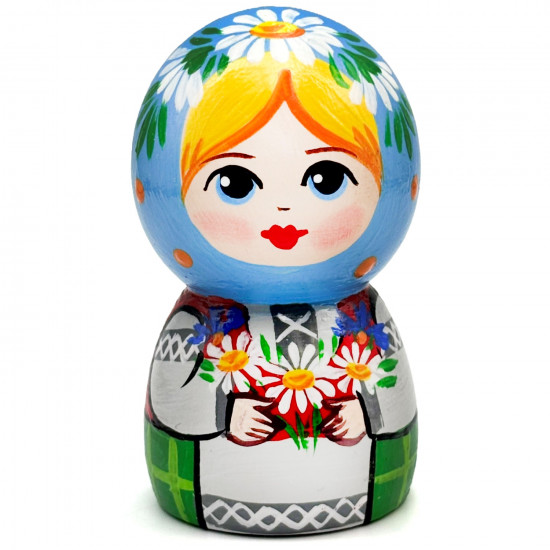 Hand Painted Wooden Peg Doll Girl with Wildflowers