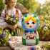Hand Painted Wooden Peg Doll Girl with Wildflowers