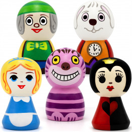 Alice in Wonderland Figurines Wooden Peg Dolls Set of 5 pcs