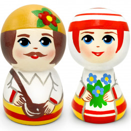 Wooden People in Belorussian Folk Clothes Set 2 pcs - Belarus Souvenir Gifts Slavic Folk Art
