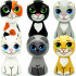 Set of wooden peg dolls featuring Cats, 6 pcs - Wooden Animal Figurines - Pretend Play Wooden Dolls Animals