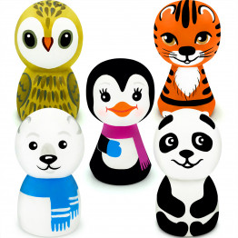 Wooden Peg Dolls Pets 5pcs - Educational Wooden Animal Figurines - Pretend Play Wooden Dolls Animals