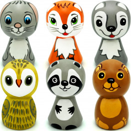 Wooden Peg Dolls Wild Animal Figurines Set 6 pcs