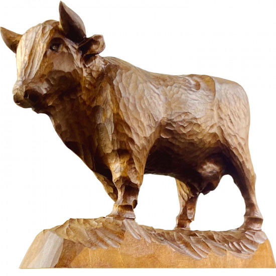 Carved Wooden Cow Figurine 5" - Country Cow Decor - Wood Cow Statue for Modern Farmhouse Decor