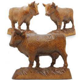 Carved Wooden Cow Figurine 5" - Country Cow Decor - Wood Cow Statue for Modern Farmhouse Decor