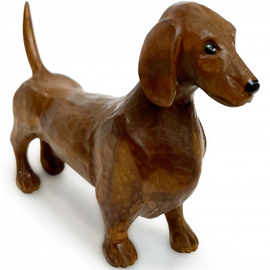 Wood Hand Carved Dachshund Statue Garden - Cute Dog Statues Home Decor - Memorial Weiner Dog Gifts