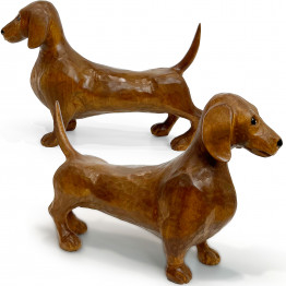 Wood Hand Carved Dachshund Statue Garden - Cute Dog Statues Home Decor - Memorial Weiner Dog Gifts