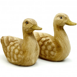 2Pcs Handcrafted Ducks Bird Figurines Home Decor 4.3" 5.1", Wooden Duck Statue Duck Decorations for Shelf