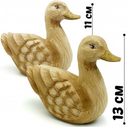 2Pcs Handcrafted Ducks Bird Figurines Home Decor 4.3" 5.1", Wooden Duck Statue Duck Decorations for Shelf