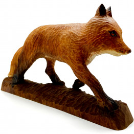 Hand Carved Wooden Red Fox Figurine 5.6" - Fox Decor Animal Figurines Home Decor