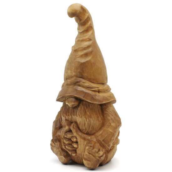 Sitting Wooden Gnome – Hand-Carved Figurine for Farmhouse Decor