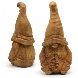 Sitting Wooden Gnome – Hand-Carved Figurine for Farmhouse Decor