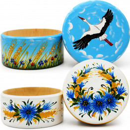 Hand-Painted Slavic Art Wooden Boxes Set with Stork and Cornflowers, 2 pcs