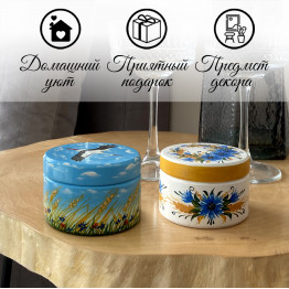 Hand-Painted Slavic Art Wooden Boxes Set with Stork and Cornflowers, 2 pcs