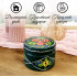 Hand-Painted Round Wooden Jewelry Box with Floral and Leaf Design