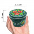 Hand-Painted Round Wooden Jewelry Box with Floral and Leaf Design