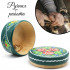 Hand-Painted Round Wooden Jewelry Box with Floral and Leaf Design