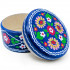 Hand Painted Blue Round Wooden Trinket Box Stsepanida with Floral Folk Design