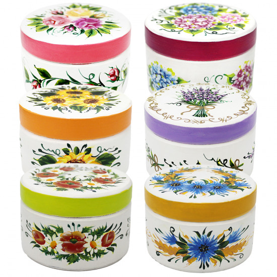 Hand-Painted Wooden Jewelry Boxes with Floral Design, Set of 6