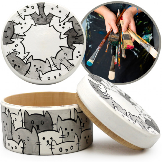 White Wooden Jewelry Box with Cats 2.95 in – Hand-Painted Kitten Themed Ring Box