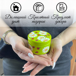 Wooden hand painted gift box for small presents with daisies and ladybugs