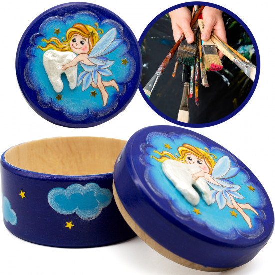 Tooth Fairy Wooden Keepsake Box – 3D Tooth Lid Design – Memory Holder for Baby Teeth and Treasures