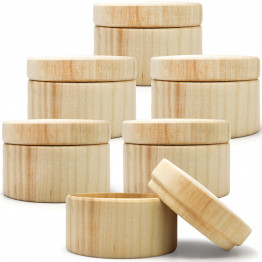 Wooden Round Boxes with Lid 3''x2'' Set 6 pcs - Unfinished DIY Craft