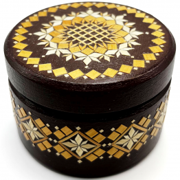Round Decorative Jewelry Box with Traditional Straw Marquetry