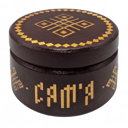 Siamya Family Symbol Round Wooden Keepsake Box with Straw Marquetry