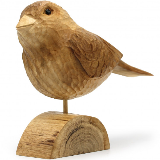 Handcrafted Wooden Sparrow Figurine, 4 inches - Hand-Сarved Small Bird Figurine for Home Decor
