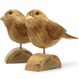 4-Inch Sparrow Bird Figurines Set 2 pcs - Handcrafted Wooden Birds - Bird Decorations for Home