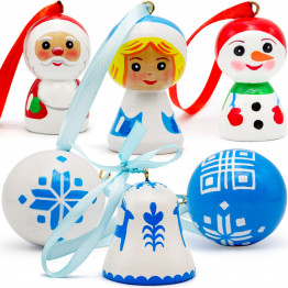 White and blue Christmas ornament set Belarusian ornament 6 pieces
