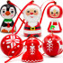 Red Christmas Decorations for Tree, 6 pcs - Christmas Wood Peg Dolls with Belarusian Ornament