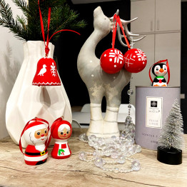 Red Christmas Decorations for Tree, 6 pcs - Christmas Wood Peg Dolls with Belarusian Ornament